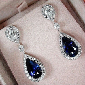 914 Ranssi Sterling Silver 925 Water Drop Blue Cubic Zirconia Wedding Earrings