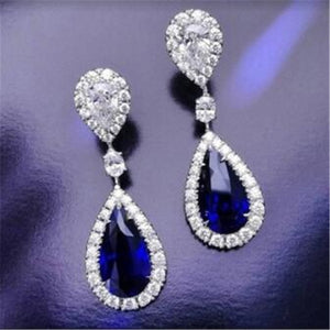 914 Ranssi Sterling Silver 925 Water Drop Blue Cubic Zirconia Wedding Earrings