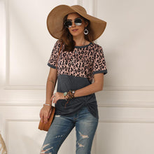 Load image into Gallery viewer, 1097 Vin Beauty Leopard Splice O-Neck Short Sleeve T-shirt Tops