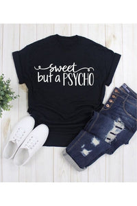 621 Jiangkao "Sweet But A Psycho" Graphic T-Shirt O Neck Short Sleeve T-Shirt