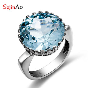 1038 Szjinao Beautifully Carved Sterling Silver 925 Women's Created Aquamarine Ring