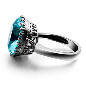 1038 Szjinao Beautifully Carved Sterling Silver 925 Women's Created Aquamarine Ring