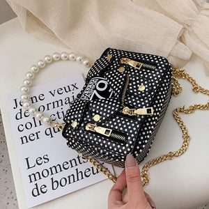 187 ANNRMYRS Women's Polka Dot Design PU Leather Pearl Handle Handbag