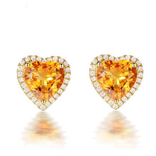 Load image into Gallery viewer, 573 Huisept Trendy 925 Silver Heart-Shape Yellow Crystal Cubic Zirconia Stud Earrings