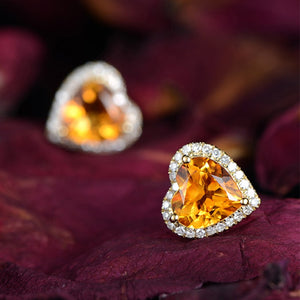 573 Huisept Trendy 925 Silver Heart-Shape Yellow Crystal Cubic Zirconia Stud Earrings
