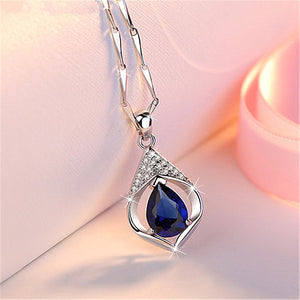 572 Huisept Sterling Silver 925 Water Drop Shape Blue Gem Zircon Pendant Necklace