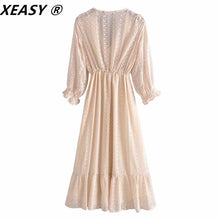 Load image into Gallery viewer, 1381 Women&#39;s Vintage Style Long Sleeve V-Neck High Waist Drawstring Bow Long Dress