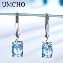 Load image into Gallery viewer, 1079 UMCHO Elegant Genuine Sterling Silver Blue Created Topaz Gemstone Earrings