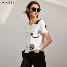Load image into Gallery viewer, 175 Amii Minimalism Summer Women&#39;s Printed O-neck Loose Short Sleeve Tops