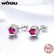 Load image into Gallery viewer, 1219 WOSTU Sterling Silver Plated Paved Setting Sparkling Red Tulip AAA CZ Earrings