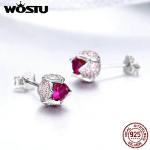 Load image into Gallery viewer, 1219 WOSTU Sterling Silver Plated Paved Setting Sparkling Red Tulip AAA CZ Earrings