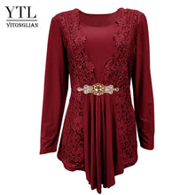 Load image into Gallery viewer, 1240 Yitonglian Women&#39;s Vintage Floral Crochet, Cotton Long Sleeve Tunic Blouse Plus