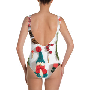 1618 Isabella Saks Branded Christmas Print One-Piece Swimsuit