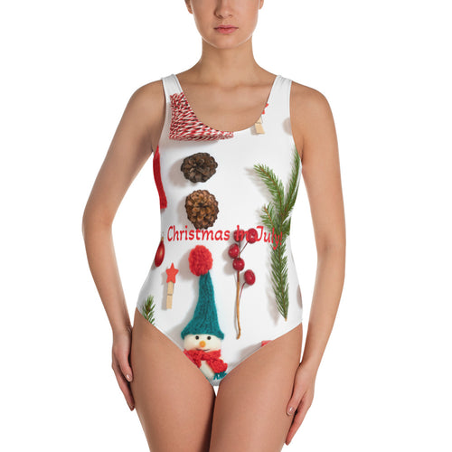 1618 Isabella Saks Branded Christmas Print One-Piece Swimsuit