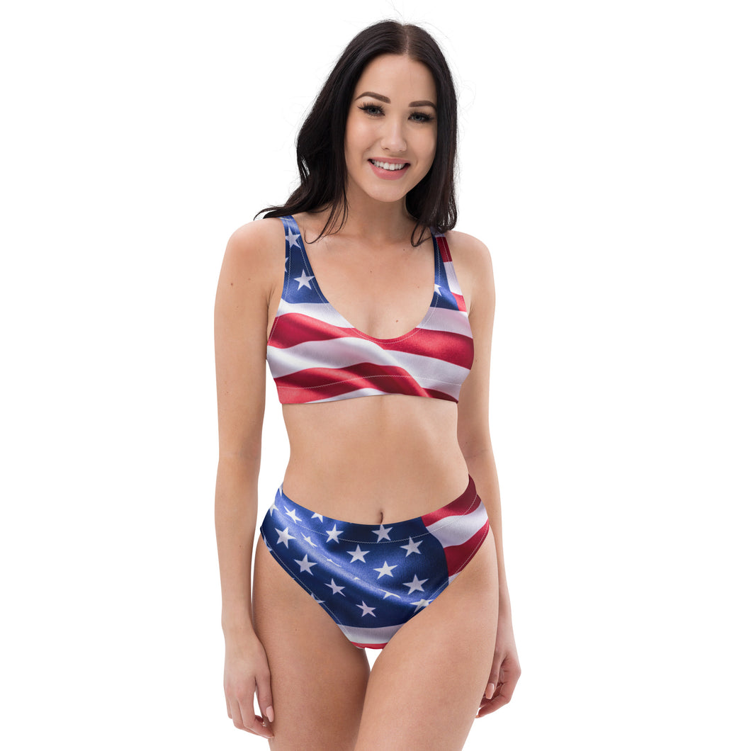 1614 Isabella Saks Branded USA Flag Print Recycled high-waist bikini