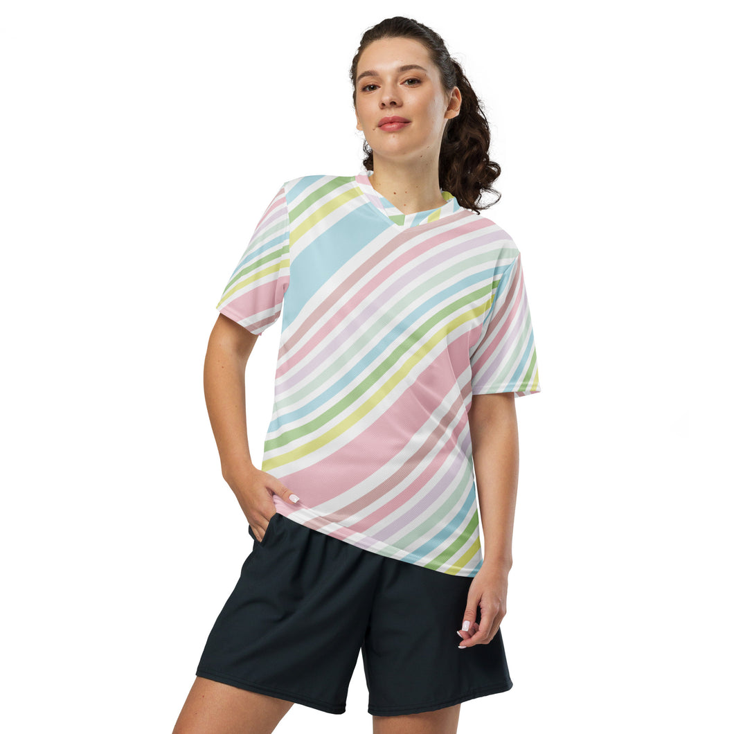 1608 Isabella Saks Branded Stripes Print Recycled Sports Jersey