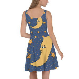 1587 Isabella Saks Branded Moon & Stars Print Skater Dress