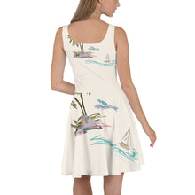 Load image into Gallery viewer, 1590 Isabella Saks Branded Palm Trees &amp; Boats Print Skater Dress