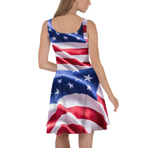 1594 Isabella Saks Branded USA Flag Print Skater Dress