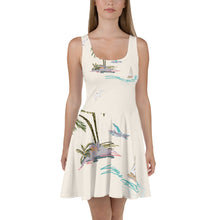 Load image into Gallery viewer, 1590 Isabella Saks Branded Palm Trees &amp; Boats Print Skater Dress