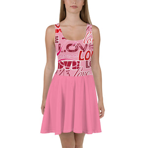 1629 Isabella Saks Branded Pink Love Print Skater Dress