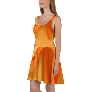 1605 Isabella Saks Branded Orange Print Skater Dress