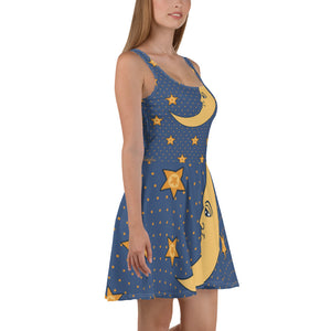 1587 Isabella Saks Branded Moon & Stars Print Skater Dress