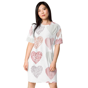 1586 Isabella Saks Branded Hearts Print T-shirt dress