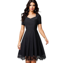 Load image into Gallery viewer, 834 Nice-forever Elegant Short Sleeve Embroidery Black Lace Swing Dresses