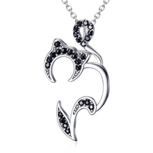 Load image into Gallery viewer, 182 Angel Chime Black Crystal Lucky Cat Sterling Silver Statement Pendant Necklace