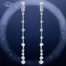 Load image into Gallery viewer, 1019 Sun Dazzle Solid Sterling Silver Needle Long Dangle Drop Cubic Zirconia Earrings