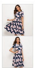 Load image into Gallery viewer, 948 S.FLAVOR Women&#39;s O-Neck Short Sleeve Floral Print Midi Dress