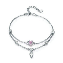 Load image into Gallery viewer, 222 BAMOER Romantic 925 Sterling Silver Sweet Heart Pink CZ Double Layers Bracelets