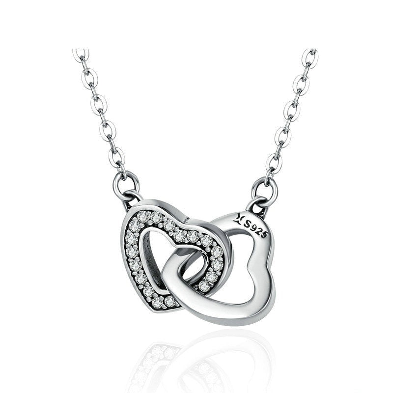 225 BAMOER Valentine Day Gift 925 Sterling Silver Connected Hearts Pendant Necklace