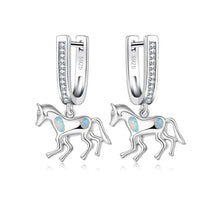 Load image into Gallery viewer, 614 Jemmin Animal Horse Design Blue Fire Natural Opal Sterling Silver Dangle Earrings