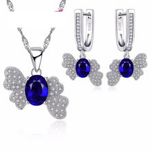 Load image into Gallery viewer, 617 Jemmin Unique Butterfly Blue Oval Cut CZ Sterling Silver Earrings Pendant Necklace