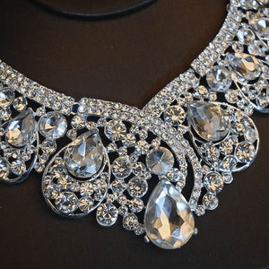 501 George Black Luxury Rhinestone Bridal Sets Crown Tiaras Necklace Earrings Set