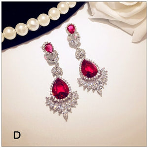 581 I&zuan Rose Red Ruby Gemstone S925 Sterling Silver Luxury Hyperbol Earrings