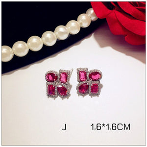 581 I&zuan Rose Red Ruby Gemstone S925 Sterling Silver Luxury Hyperbol Earrings
