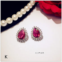 Load image into Gallery viewer, 581 I&amp;zuan Rose Red Ruby Gemstone S925 Sterling Silver Luxury Hyperbol Earrings