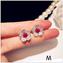 Load image into Gallery viewer, 581 I&amp;zuan Rose Red Ruby Gemstone S925 Sterling Silver Luxury Hyperbol Earrings