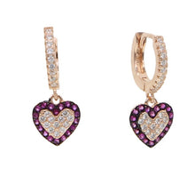 Load image into Gallery viewer, 956 Sdzstone Sterling Silver Rose Gold Cz Paved Heart Charm Dangle Drop Earrings