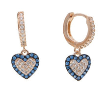 Load image into Gallery viewer, 956 Sdzstone Sterling Silver Rose Gold Cz Paved Heart Charm Dangle Drop Earrings