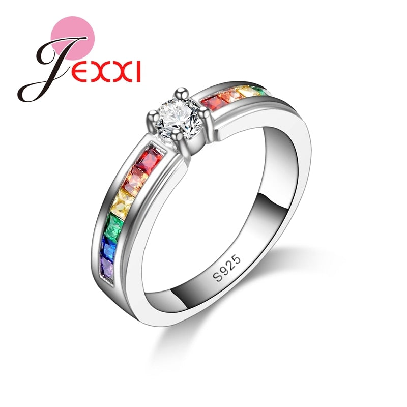 616 Jemmin Real 925 Sterling Silver Various Colors Round Colorized Crystal CZ Rings