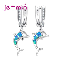 Load image into Gallery viewer, 298 By Silver Blue Fire Opal Dolphin 925 Sterling Silver Dangle Earring With CZ Accent