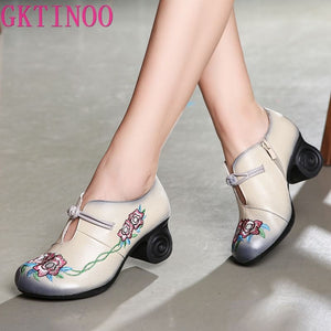 1317 Women's Embroidery 6CM High Heels Genuine Leather Handmade Shoes