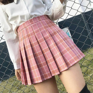 328 Chidrizawa Women's Preppy Style High Waist Chic Pleated Stitching Skirts