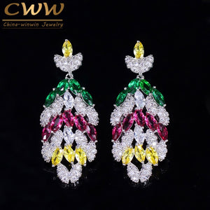 351 Colorful Cubic Zirconia Crystal 925 Sterling Silver Drop Dangle Water Drop Earring