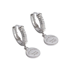 Load image into Gallery viewer, 256 Bin Fen Real 925 Sterling Silver CZ Round Coin Drop Earrings &quot;Love Always&quot;