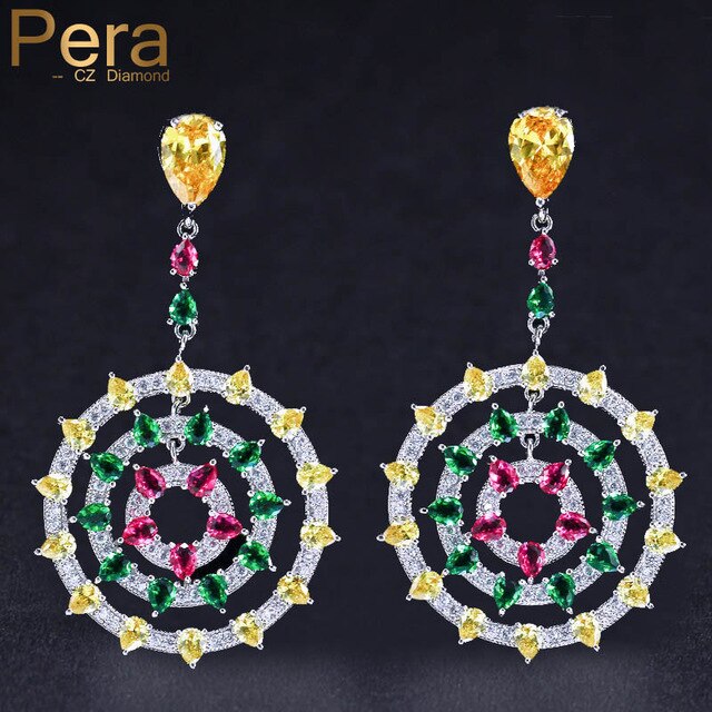 893 Pera Vintage Style Sterling Silver Cubic Zirconia Pave Long Dangling Big Earrings